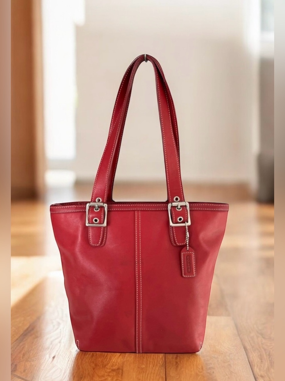 Vintage Coach Hamptons Red Leather Shoulder Bag Tote
